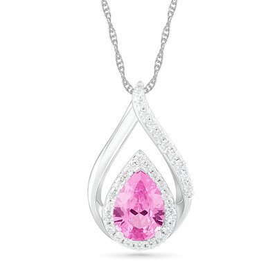 Pear-Shaped Lab-Created Pink and White Sapphire Open Double Frame Teardrop Pendant in Sterling Silver