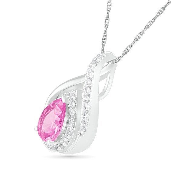 Pear-Shaped Lab-Created Pink and White Sapphire Open Double Frame Teardrop Pendant in Sterling Silver