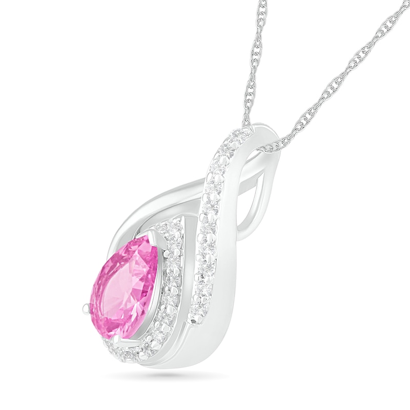 Pear-Shaped Lab-Created Pink and White Sapphire Open Double Frame Teardrop Pendant in Sterling Silver|Peoples Jewellers