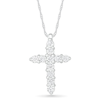 White Lab-Created Sapphire Cross Pendant in Sterling Silver