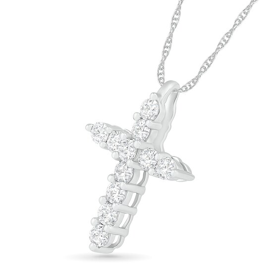 White Lab-Created Sapphire Cross Pendant in Sterling Silver