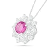 Thumbnail Image 2 of 5.0mm Lab-Created Pink and White Sapphire Frame Flower Pendant in Sterling Silver