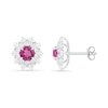 5.0mm Lab-Created and White Sapphire Frame Flower Stud Earrings in Sterling Silver