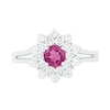 5.0mm Lab-Created and White Sapphire Frame Split Shank Flower Ring in Sterling Silver