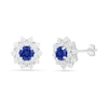 Thumbnail Image 0 of 5.0mm Lab-Created Blue and White Sapphire Frame Flower Stud Earrings in Sterling Silver