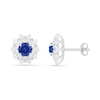 Thumbnail Image 2 of 5.0mm Lab-Created Blue and White Sapphire Frame Flower Stud Earrings in Sterling Silver