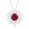 Thumbnail Image 0 of 5.0mm Lab-Created Ruby and White Sapphire Frame Flower Pendant in Sterling Silver