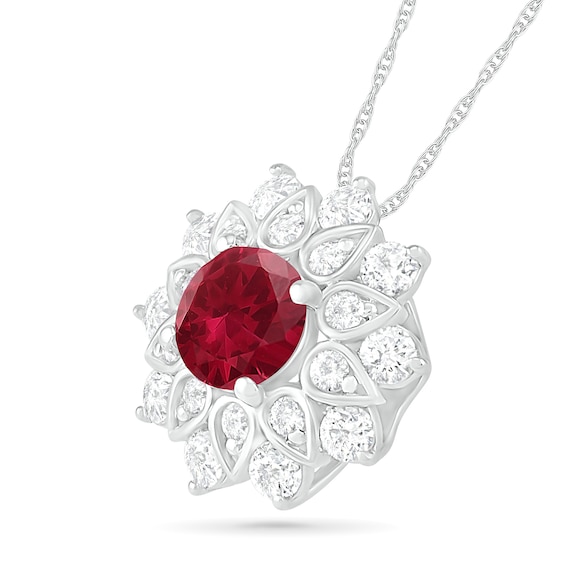 5.0mm Lab-Created Ruby and White Sapphire Frame Flower Pendant in Sterling Silver