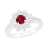 Thumbnail Image 0 of 5.0mm Lab-Created Ruby and White Sapphire Frame Split Shank Flower Ring in Sterling Silver