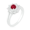 Thumbnail Image 1 of 5.0mm Lab-Created Ruby and White Sapphire Frame Split Shank Flower Ring in Sterling Silver