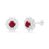 5.0mm Lab-Created Ruby and White Sapphire Frame Flower Stud Earrings in Sterling Silver