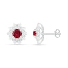 5.0mm Lab-Created Ruby and White Sapphire Frame Flower Stud Earrings in Sterling Silver