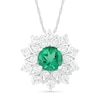 Thumbnail Image 0 of 5.0mm Lab-Created Emerald and White Sapphire Frame Flower Pendant in Sterling Silver