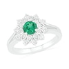 Thumbnail Image 0 of 5.0mm Lab-Created Emerald and White Sapphire Frame Split Shank Flower Ring in Sterling Silver