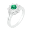 Thumbnail Image 1 of 5.0mm Lab-Created Emerald and White Sapphire Frame Split Shank Flower Ring in Sterling Silver