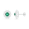 5.0mm Lab-Created Emerald and White Sapphire Frame Flower Stud Earrings in Sterling Silver