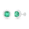 Thumbnail Image 0 of 6.0mm Cushion-Cut Lab-Created Emerald and White Sapphire Sunburst Frame Stud Earrings in Sterling Silver