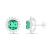 Thumbnail Image 1 of 6.0mm Cushion-Cut Lab-Created Emerald and White Sapphire Sunburst Frame Stud Earrings in Sterling Silver