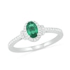 Thumbnail Image 0 of Oval Lab-Created Emerald and 0.065 CT. T.W. Diamond Frame Collar Bead Shank Ring in Sterling Silver