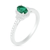 Thumbnail Image 1 of Oval Lab-Created Emerald and 0.065 CT. T.W. Diamond Frame Collar Bead Shank Ring in Sterling Silver