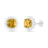 Thumbnail Image 0 of 6.0mm Cushion-Cut Citrine and White Lab-Created Sapphire Sunburst Frame Stud Earrings in Sterling Silver
