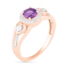 5.0mm Amethyst and 0.06 CT. T.W. Diamond Frame Heart-Sides Split Shank Ring in 10K Rose Gold