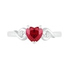 6.0mm Heart-Shaped Lab-Created Ruby and White Sapphire Ribbon Heart-Sides Ring in Sterling Silver