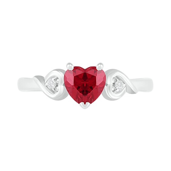 6.0mm Heart-Shaped Lab-Created Ruby and White Sapphire Ribbon Heart-Sides Ring in Sterling Silver