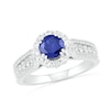 Thumbnail Image 1 of 5.5mm Blue and White Lab-Created Sapphire Frame Triple Row Flower Ring in Sterling Silver