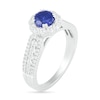 Thumbnail Image 2 of 5.5mm Blue and White Lab-Created Sapphire Frame Triple Row Flower Ring in Sterling Silver