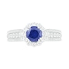 Thumbnail Image 3 of 5.5mm Blue and White Lab-Created Sapphire Frame Triple Row Flower Ring in Sterling Silver