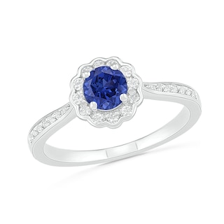 5.2mm White Lab-Created Sapphire Frame Tapered Shank Flower Ring in Sterling Silver