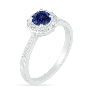 5.2mm White Lab-Created Sapphire Frame Tapered Shank Flower Ring in Sterling Silver