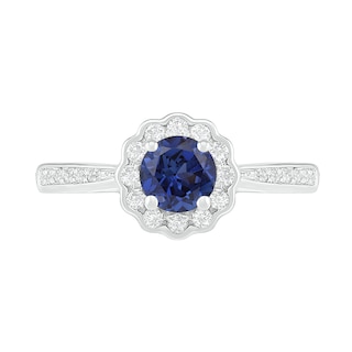 5.2mm White Lab-Created Sapphire Frame Tapered Shank Flower Ring in Sterling Silver