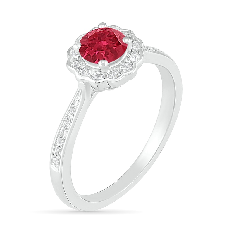5.2mm Lab-Created Ruby and White Sapphire Frame Tapered Shank Flower Ring in Sterling Silver|Peoples Jewellers