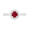 5.2mm Lab-Created Ruby and White Sapphire Frame Tapered Shank Flower Ring in Sterling Silver