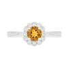 5.2mm Citrine and White Lab-Created Sapphire Frame Tapered Shank Flower Ring in Sterling Silver