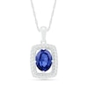Thumbnail Image 0 of Oval Blue and White Lab-Created Sapphire Open Cushion Frame Vintage-Style Pendant in Sterling Silver