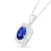 Thumbnail Image 1 of Oval Blue and White Lab-Created Sapphire Open Cushion Frame Vintage-Style Pendant in Sterling Silver