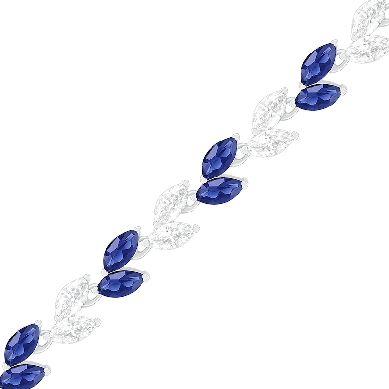 Marquise Blue and White Lab-Created Sapphire Alternating Leaf Bracelet in Sterling Silver - 7.5"