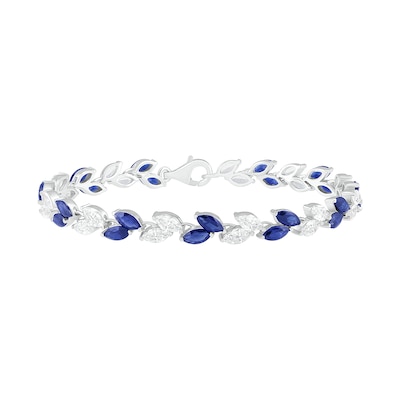 Marquise Blue and White Lab-Created Sapphire Alternating Leaf Bracelet in Sterling Silver - 7.5"