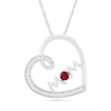 3.0mm Lab-Created Ruby and White Sapphire "MOM" Tilted Loop Heart Pendant in Sterling Silver