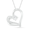 Thumbnail Image 0 of 5.0mm White Lab-Created Sapphire and 0.04 CT. T.W. Diamond Double Side Tilted Heart Pendant in Sterling Silver