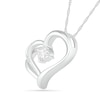 5.0mm White Lab-Created Sapphire and 0.04 CT. T.W. Diamond Double Side Tilted Heart Pendant in Sterling Silver