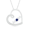 3.0mm Blue and White Lab-Created Sapphire "MOM" Tilted Loop Heart Pendant in Sterling Silver