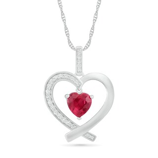 7.0mm Lab-Created Ruby and White Sapphire Ribbon Heart Pendant in Sterling Silver