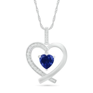 7.0mm Lab-Created Blue and White Sapphire Ribbon Heart Pendant in Sterling Silver