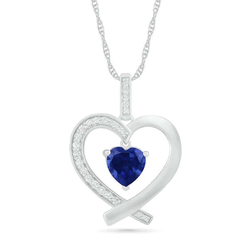 7.0mm Lab-Created Blue and White Sapphire Ribbon Heart Pendant in Sterling Silver|Peoples Jewellers