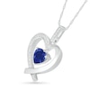 Thumbnail Image 1 of 7.0mm Lab-Created Blue and White Sapphire Ribbon Heart Pendant in Sterling Silver