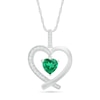 Thumbnail Image 0 of 7.0mm Lab-Created Emerald and White Sapphire Ribbon Heart Pendant in Sterling Silver